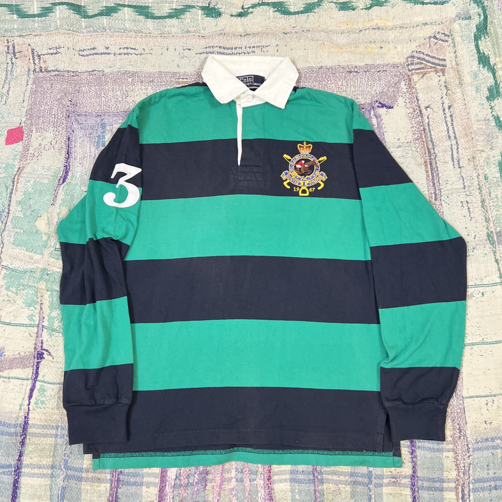 Vintage Polo Ralph Lauren Rugby Shirt Mens M Striped Long Sleeve Hunter Jumper#3
